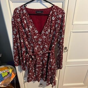 Anna Grace Burgundy Floral Dress